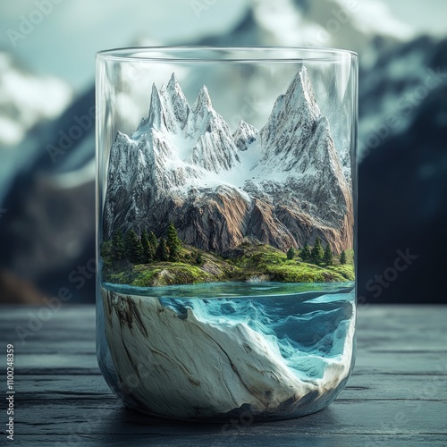 Imposing glass-encased mountain tops with forests photo