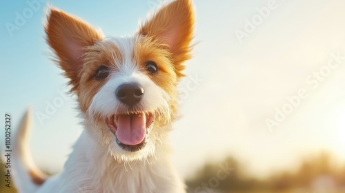 A dog leaping into the arms of their owner who has been away on a trip, wagging their tail uncontrollably in delight. photo