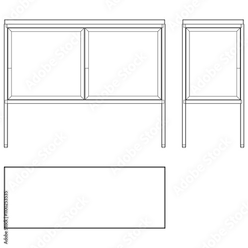 Modern Sideboard Outline Illustration for Home Decor, Coloring Books, and Design Projects. Buffet Cabinet Vector Illustration with Front, Side, and Top Views