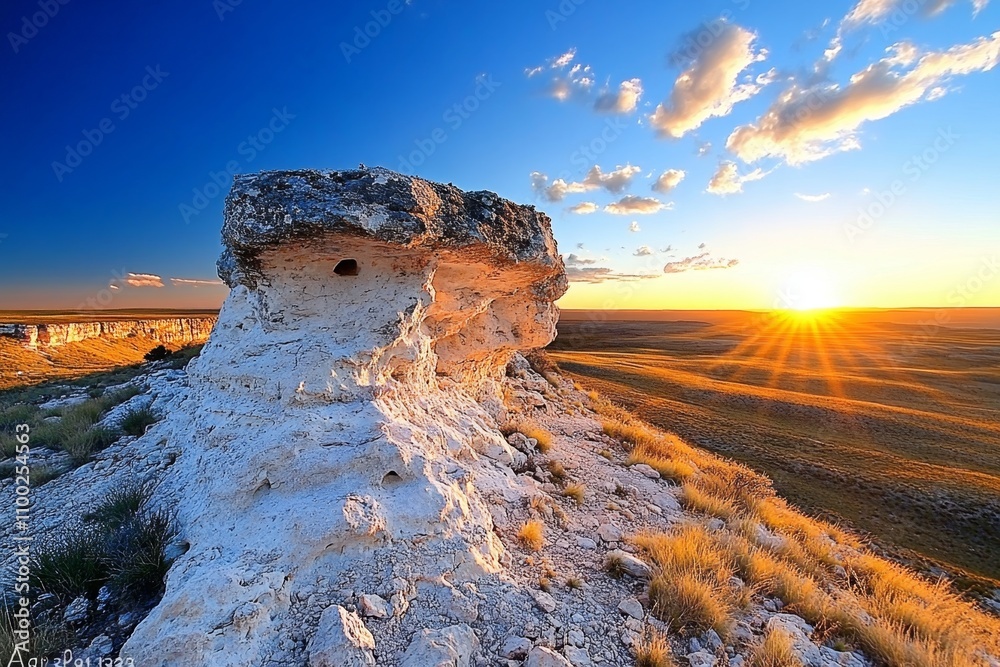 Fototapeta premium A rugged outback landscape featuring dramatic gorges and ancient rock formations glowing in the sunset