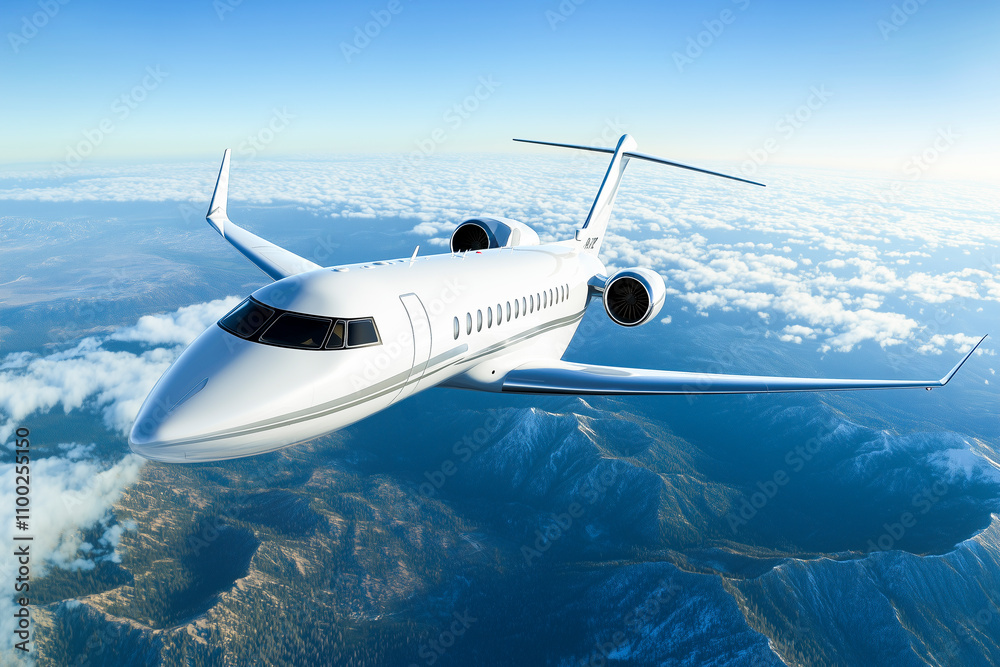 Fototapeta premium Private jet flying above the clouds.