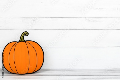 A simple depiction of a pumpkin with a curling stem, drawn in clean lines and warm autumn hues photo