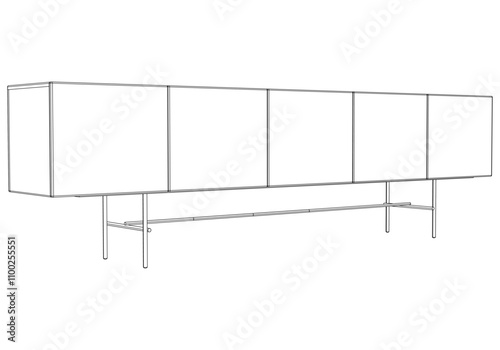 Sideboard Outline Illustration Featuring Buffet Cabinet Design. Perfect for Home Decor, Coloring, and Creative Design Work