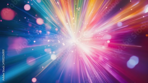 Conceptual representation of representation with a burst of diverse, multicolored stars radiating from a central point in a clean environment, Photo of
