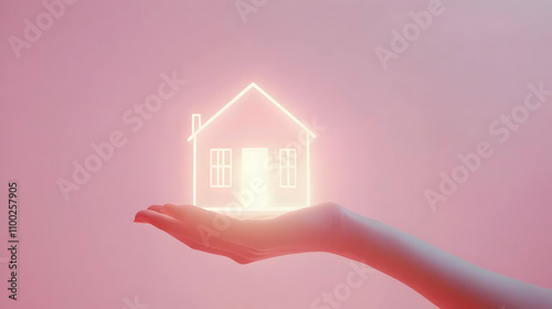 Wallpaper Mural Glowing house icon on a hand, symbolizing real estate, homeownership, and new beginnings. Torontodigital.ca