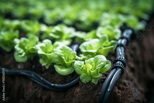 Close up of a water efficient drip irrigation system