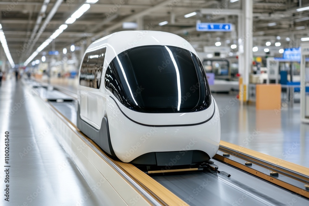 Fototapeta premium An automated transportation system in a futuristic airport, with conveyor belts and self-driving shuttles