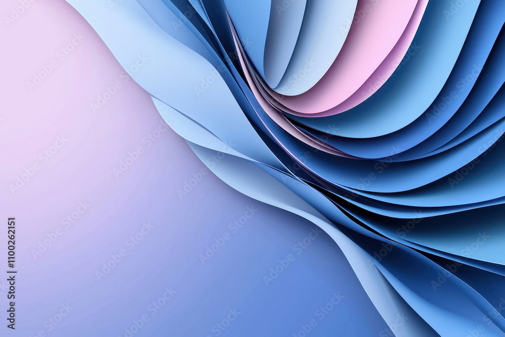Fototapeta premium Soft blue and pink waves create serene, abstract background with fluid gradients. gentle curves evoke sense of calm and tranquility, perfect for various design applications