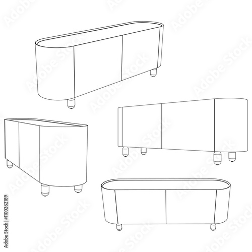 Buffet and Cabinet Outline Design for Home Decoration, Coloring Pages, and Design Projects. Modern Line Art Style