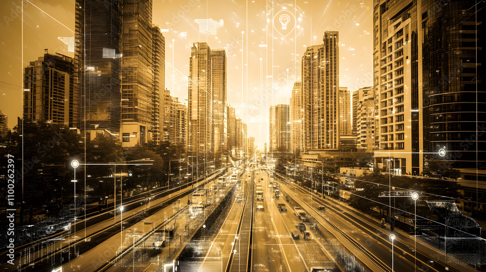 Fototapeta premium Smart City Digital Signature, Sepia, Quantum-Safe, Ultra-Definition, Background