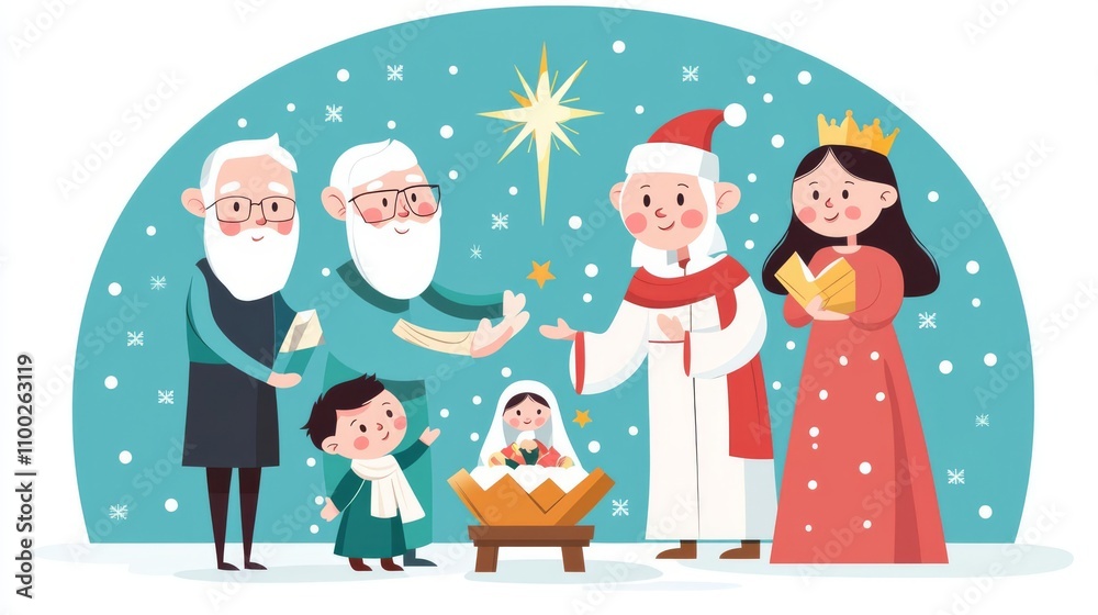 Fototapeta premium Christmas characters celebrating the holy birth.