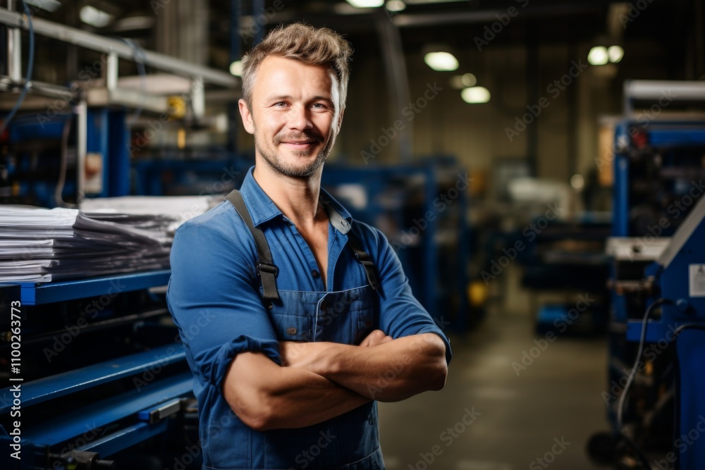 Obraz premium Portrait of a smiling worker in printing industry