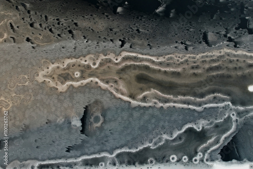 Aerial view of ice patterns on River Spey in winter, Kincraig, United Kingdom. photo