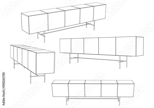 Modern Buffet Cabinet Vector Illustration in Line Art. Ideal for Home Decor, Coloring Books, and Interior Design Concepts