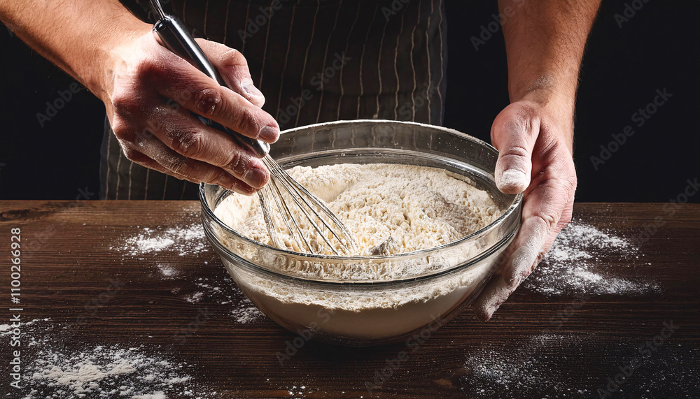 Fototapeta premium person kneading dough on table