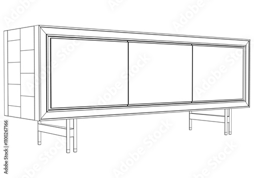 Line Art Modern Sideboard Buffet Cabinet Design. Versatile Illustration for Interior Decor and Creative Projects