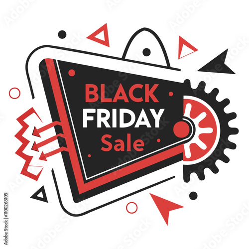 Black Friday sicker red and black sale tag banner isolated on transparent background