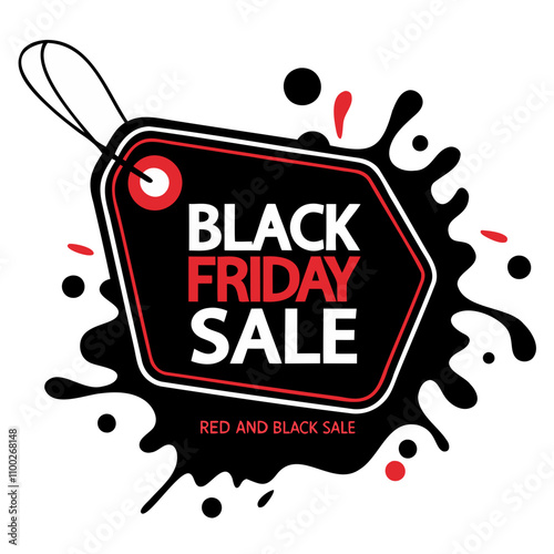 Black Friday sicker red and black sale tag banner isolated on transparent background