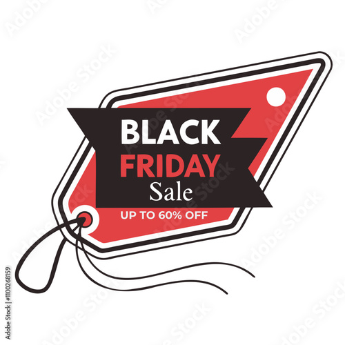 Black Friday sicker red and black sale tag banner isolated on transparent background