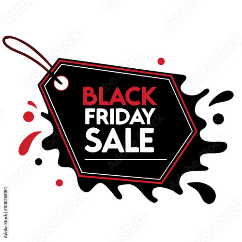 Black Friday sicker red and black sale tag banner isolated on transparent background