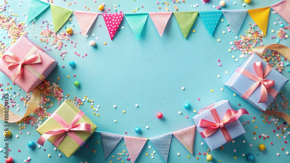 Obraz premium Birthday Celebration with Gifts and Confetti, Party, Celebration, Festive, Birthday