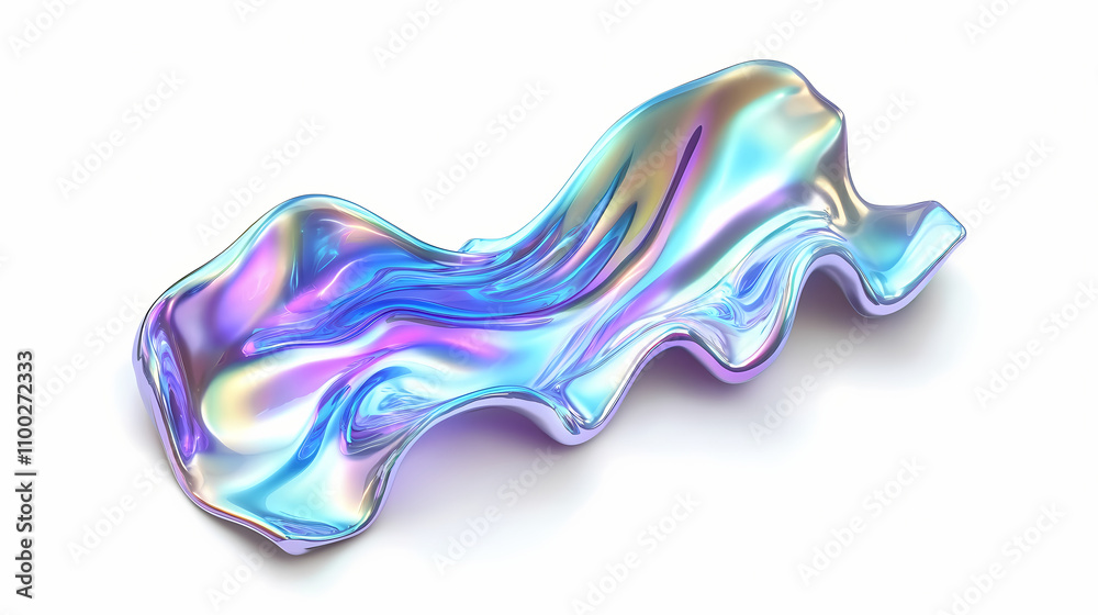 Obraz premium Bold holographic liquid metal shape isolated. iridescent wavy melted chrome substance. ai generated. Holographic. Illustration