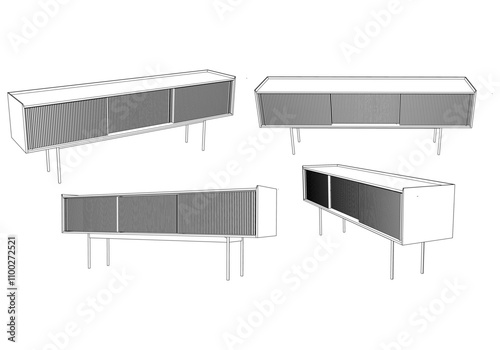 Sideboard Outline Illustration Featuring Buffet Cabinet Design. Perfect for Home Decor, Coloring, and Creative Design Work