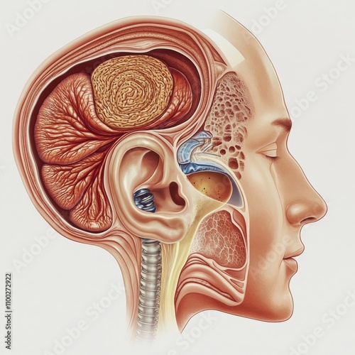 The inner ear contains the cochlea, a vital part of hearing.  This diagram shows the ear's anatomy, including the eardrum, tiny bones (like the stapes), and auditory nerve. photo