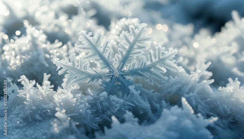 Fototapeta premium большая зимняя снежинка с рисунком в центре на зимнем фоне. large patterned winter snowflake in the center, on a winter background