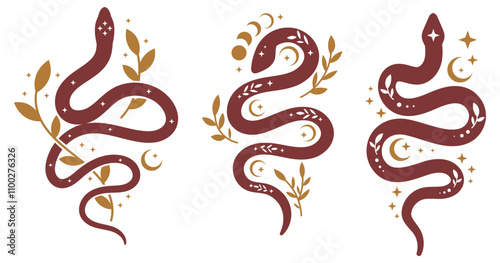 Mystical snake illustration, celestial, new year, 2025