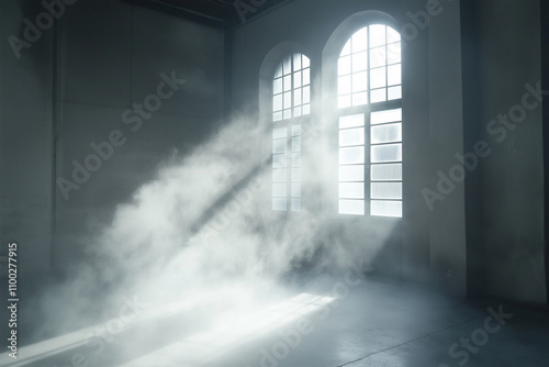 White smoke across the floor creates a mysterious and ethereal atmosphere, background, generative AI