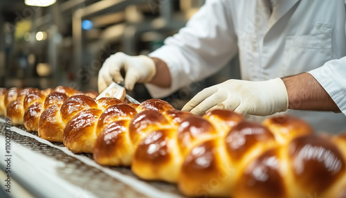 close-up of a baker applying finishing touches to a yeast plait