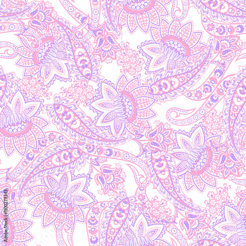 Gorgeous paisley seamless vector pattern with fantastic flowers and leaves. Bohemian textile print inspired by batik. Vintage style