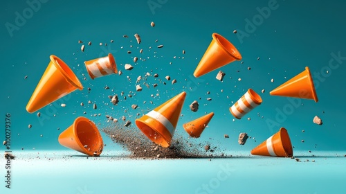 Technical Difficulties: Error Message and Broken Search Bar with Flying Road Cones on Page photo