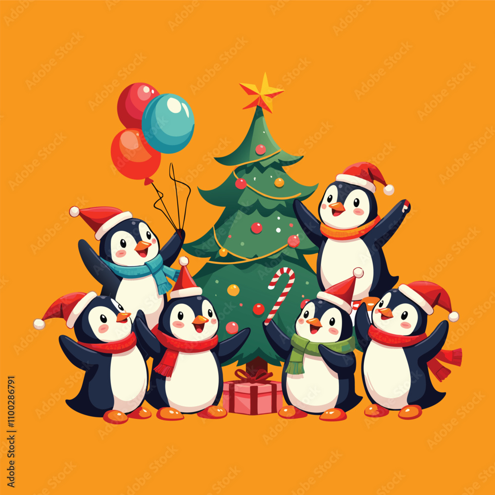 Fototapeta premium Festive penguin Celebrating Christmas 
