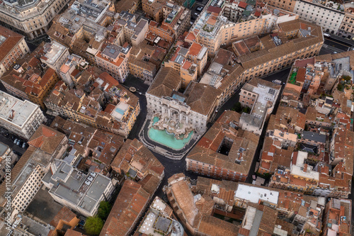 Aerial view of Trevi fountain by sunset in Rome, Lazia, Italy. photo