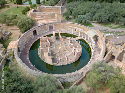 Aerial view of Ruins of Villa Adriana site of the Roman settlement, of the city of Rome, Province of Roma, Lazio, Italy, photo