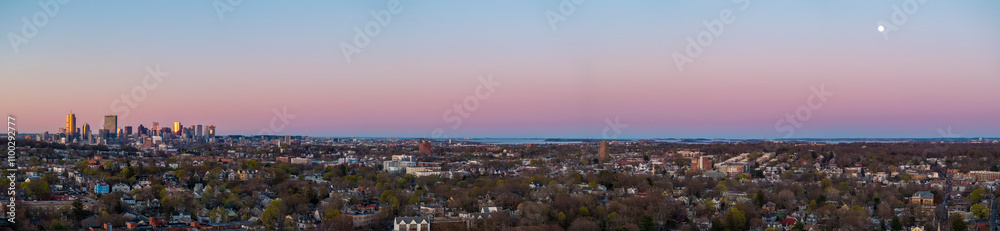 Aerial view of boston skyline at sunset with beautiful clouds and urban architecture, boston, united states. Aerial view of boston skyline at sunset with beautiful clouds and urban architecture, boston, united states.