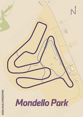 The image depicts a detailed map of Mondello Park, a motor racing circuit located in County Kildare, Ireland. The map showcases the track layout in a simple, stylized design.