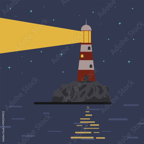 sea nightscape with a beam of light from the lighthouse