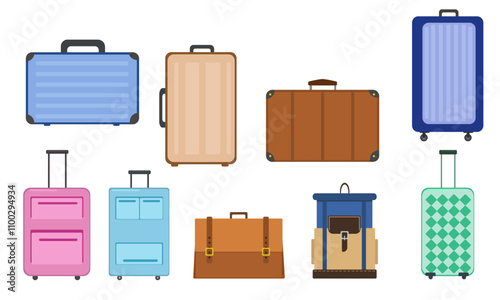 set of suitcases for travel in different colors