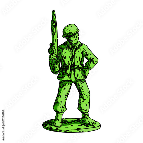 antique toy soldier hand drawn. rare miniature, lead plastic, army military antique toy soldier vector sketch. isolated color illustration