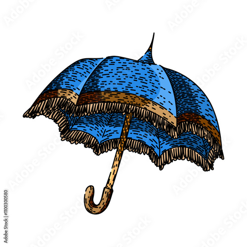 antique umbrella hand drawn. old fashioned, nostalgic heritage, traditional collectible antique umbrella vector sketch. isolated color illustration