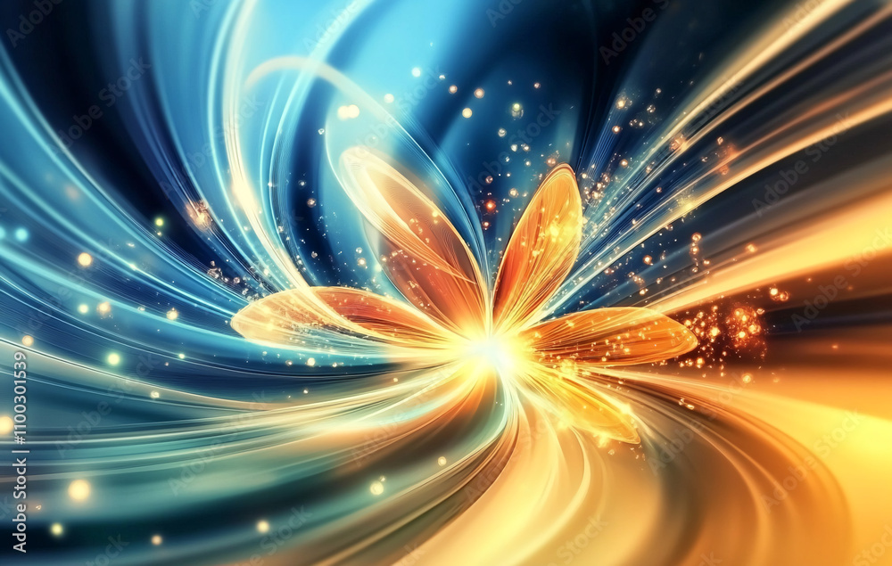 Obraz premium Colorful abstract design featuring flowing lines and glowing floral shapes in a dynamic composition