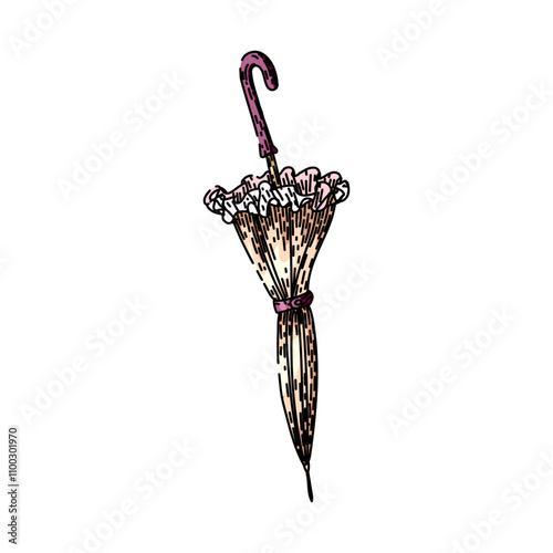 retro umbrella hand drawn. classic antique, old fashioned, nostalgic heritage retro umbrella vector sketch. isolated color illustration