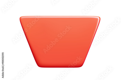 Shiny red trapezoid with polished surface. Sleek 3d vector banner features smooth gradient edges and modern geometric form. Minimalist vector shape provides clean space suitable for heading placement.