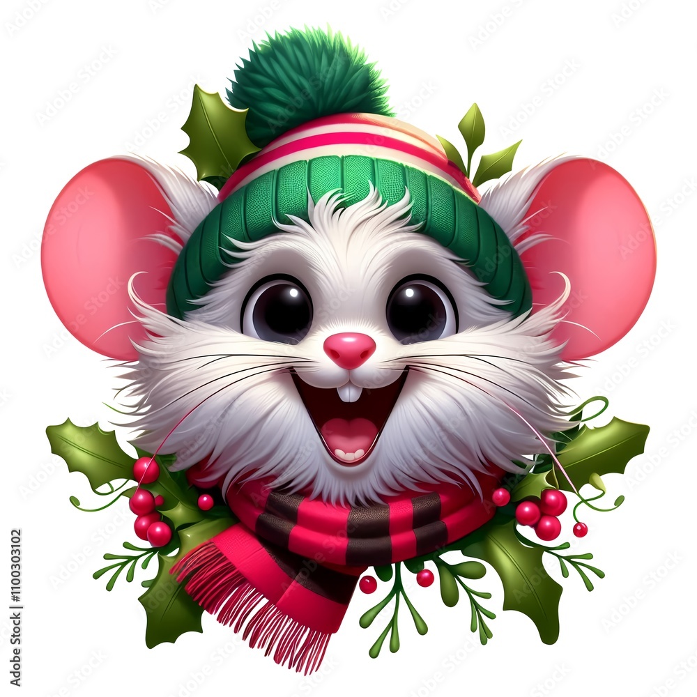 Obraz premium Cute winter mice dressed in a knitted hat and scarf. AI generated.