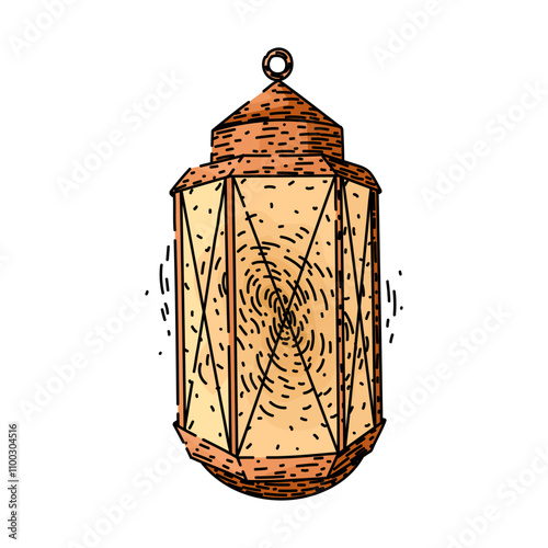 rustic vintage lantern hand drawn. collectible oil, brass metal, glass decor rustic vintage lantern vector sketch. isolated color illustration