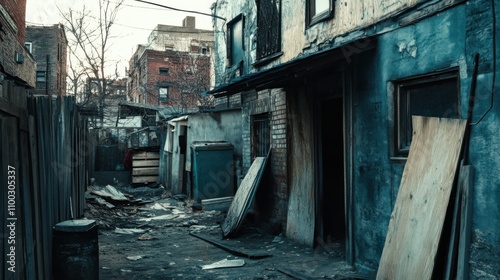 Social inequality depicted through contrasting scenes of opulence and destitution in urban neighborhoods, Reflecting the stark disparities in wealth and opportunity, photography style