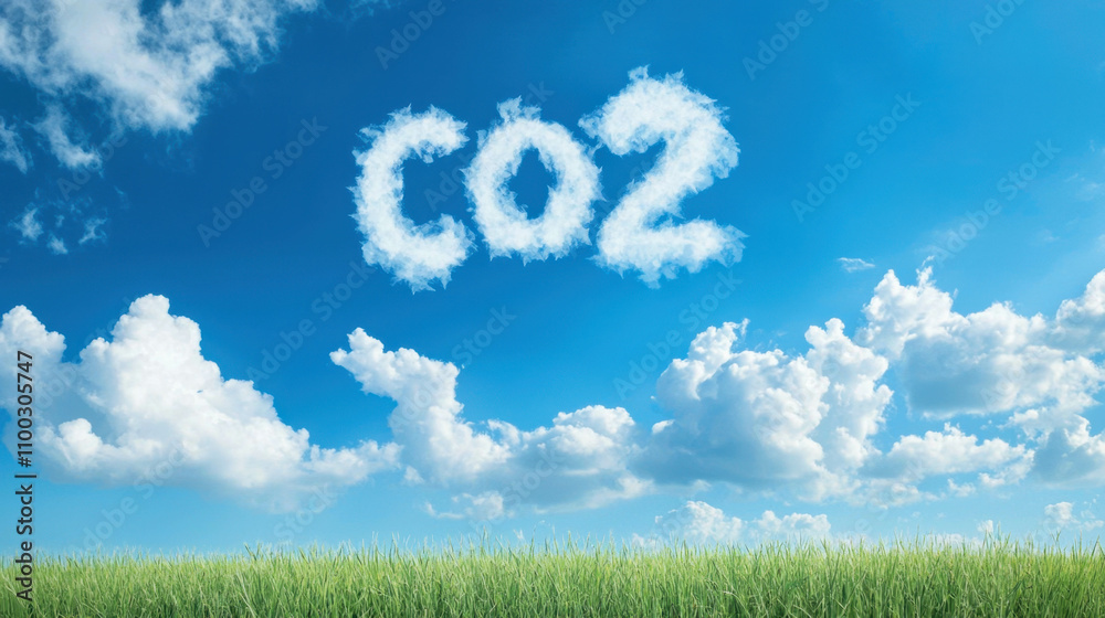 Obraz premium Clear Sky with CO2 Symbol, environmental awareness.